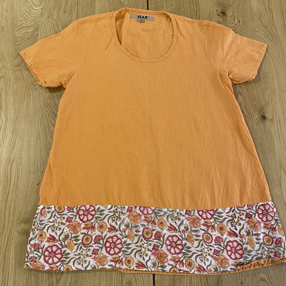 Flax Brights linen collection tunic top Women's Small Orange*
